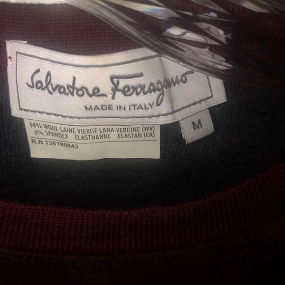 Salvatore Ferragamo Signature Bordeaux /gray wool blend knit sweatshirt M